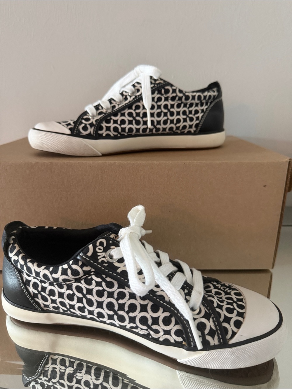 COACH Barrett Signature C Black White Canvas / Leather Sneakers Women’s Size 6.5 - Picture 7 of 15
